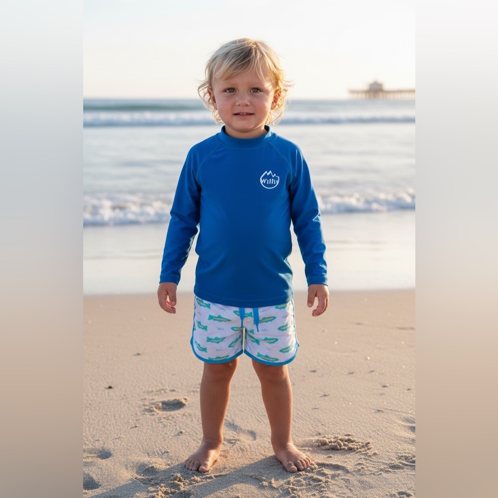 Willit Boy's Long Sleeve Rash Guard Swim Shirt Ocean Blue Boys/ Girls Size 2T